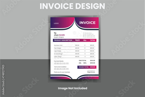 Business invoice form template. Invoicing quotes, money bills or price invoices, and payment agreement design templates. Tax form, bill graphic, or payment receipt page vector