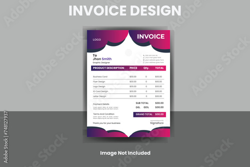 Business invoice form template. Invoicing quotes, money bills or price invoices, and payment agreement design templates. Tax form, bill graphic, or payment receipt page vector