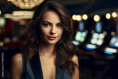 Luxurious restaurant casino las vegas vip night Generative AI poker slots cards roulette players gamers.