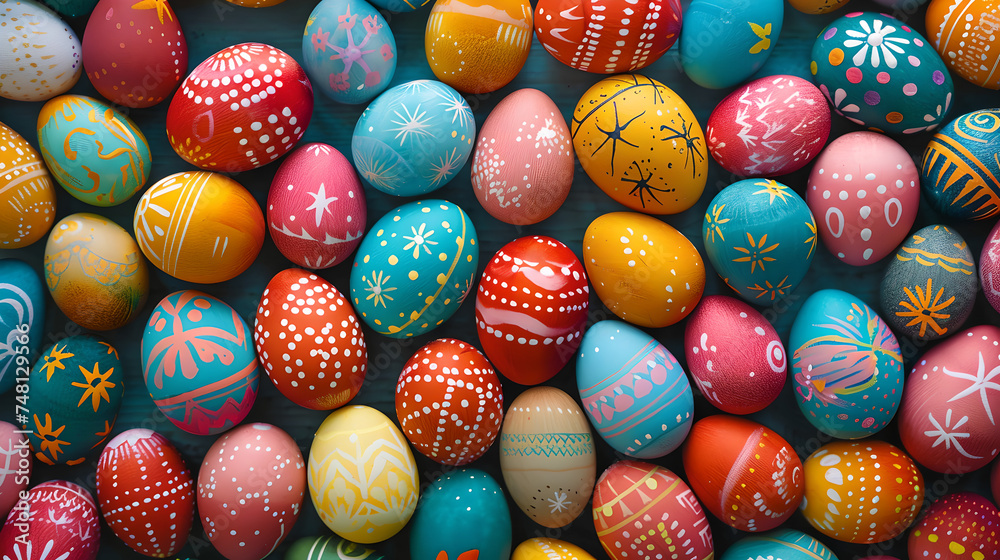 Painted easter eggs colorful background wallpaper design.