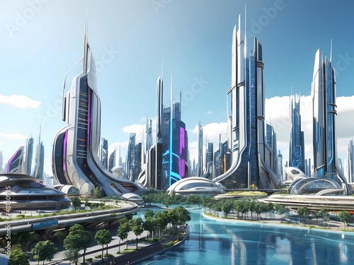 Beautiful autonomus futuristic style green energy city photo