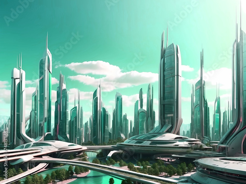 Beautiful autonomus futuristic style green energy city photo