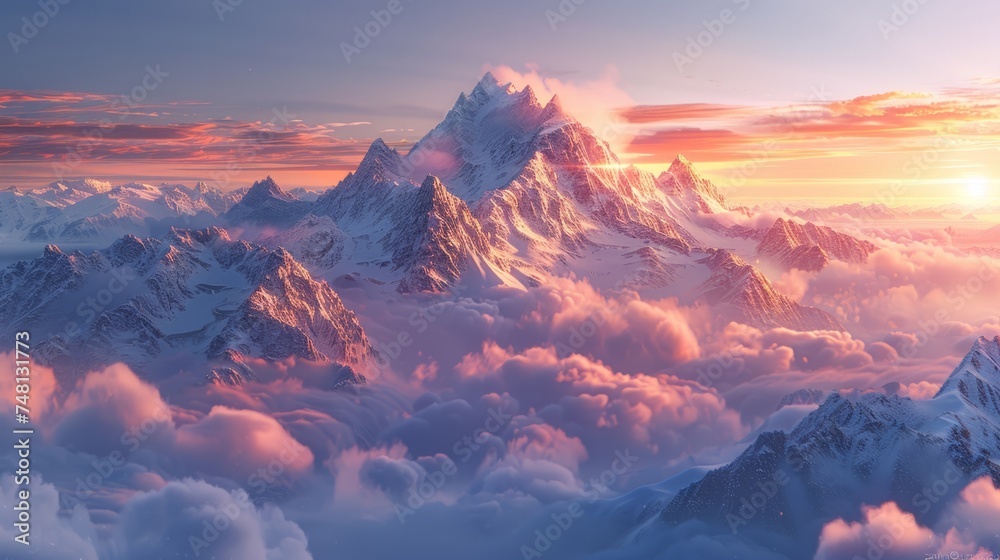 Naklejka premium Majestic Mountains, New Beginnings, Summit, AI Generated