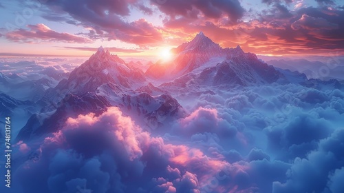 Majestic Mountains, New Beginnings, Summit, AI Generated