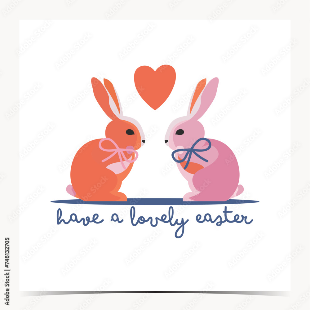 Fototapeta premium Cute Easter greeting card, cover, poster, label, flyer, banner with orange and pink bunny