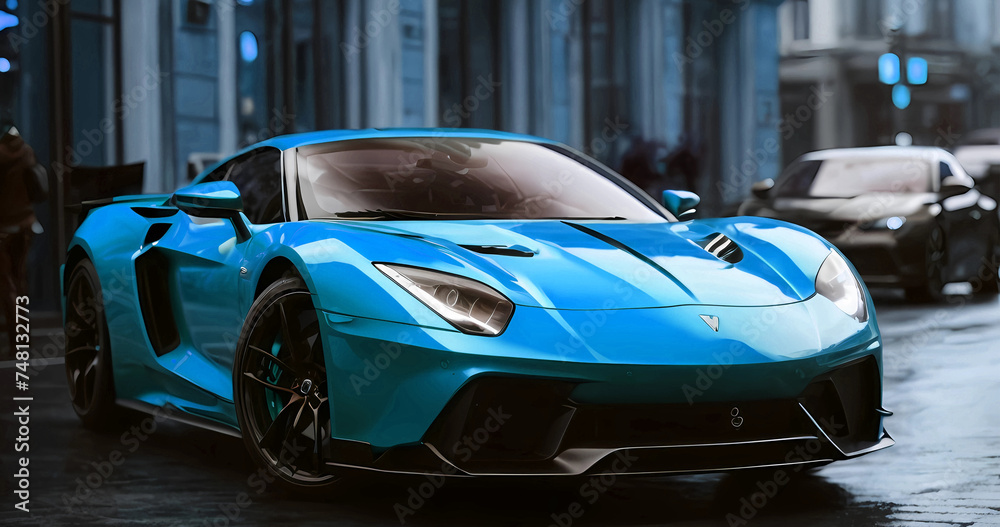 Elegant modern art with sport car on street Elegant modern art with sport car on street