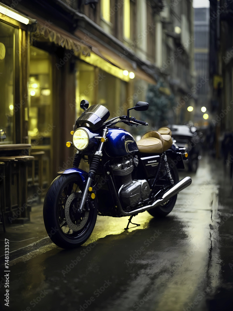 Elegant modern art with sport bike on street Elegant modern art with sport bike on street
