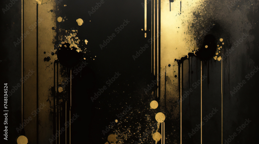 ゴールドブラックペイントの壁のテクスチャ。黒と金、抽象的なグランジ背景。抽象的な芸術的な背景。黒と金の絵の背景。黒と金のグランジ ...