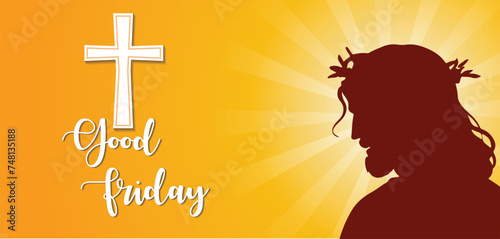 Good Friday vector illustration of Jesus silhouette with cross for greetings, banners, poster,religious elements and print.