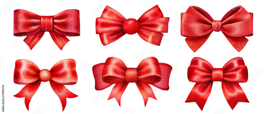 Set red ribbon bow, png ribbon bow