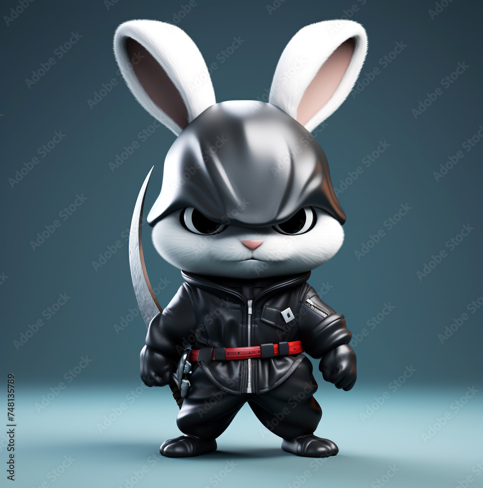 Ninja rabbit, cute cartoon, 3D ninja for design