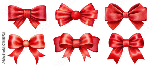 Set red ribbon bow, png ribbon bow