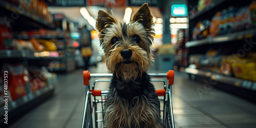 Buy dog business tools, products ,Cute dog in shopping cart © Rana