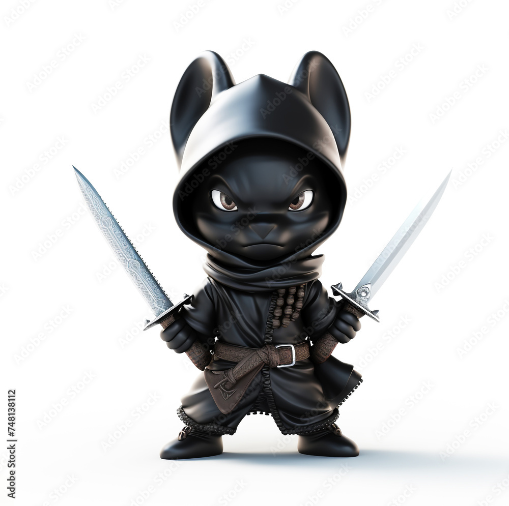 Fighter rabbit, ninja rabbit, cute cartoon, 3D ninja for designing various logos on white background. Fighter rabbit, ninja rabbit, cute cartoon, 3D ninja for designing various logos on white background.