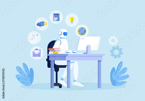 Artificial intelligence to help productivity. Business automation. AI robot help multitask. Innovation technology for work efficiency. Automation or robotic assistance