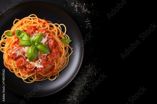 spaghetti with tomato sauce and basil
