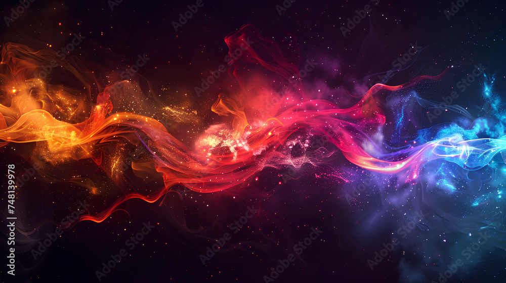 Dark cosmic scene with swirling fire, smoke, and distant stars amidst a celestial backdrop Keywords: Space, nebula, galaxy, interstellar, dust, astral, sci-fi