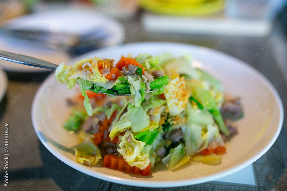 rice with meat and vegetables on a table in a restaurant, stock photo rice with meat and vegetables on a table in a restaurant, stock photo