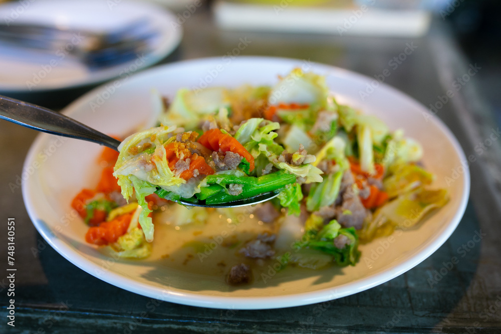 rice with meat and vegetables on a table in a restaurant, stock photo rice with meat and vegetables on a table in a restaurant, stock photo