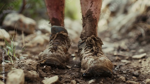 A closeup shot of a hikers weathered and ed feet showcasing the toll that long and challenging hikes can take on the human body.