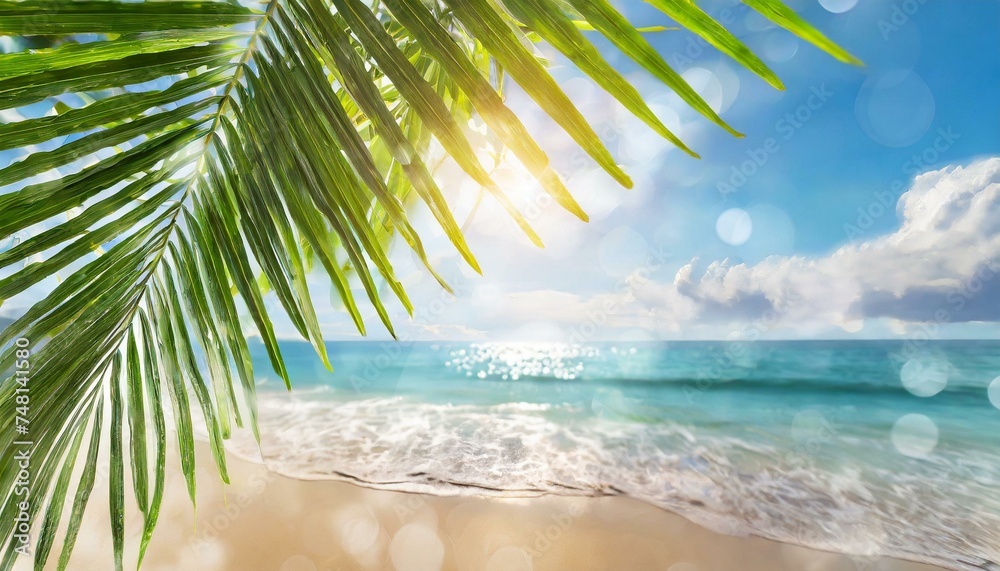 Blur beautiful nature green palm leaf on tropical beach with bokeh sun light wave abstract background. Copy space of summer vacation and business travel concept.
Blur beautiful nature green palm leaf on tropical beach with bokeh sun light wave abstract background. Copy space of summer vacation and business travel concept.