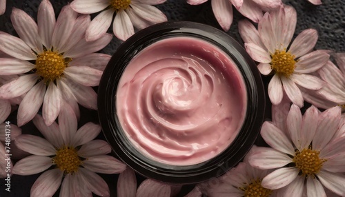 Pink cosmetic cream texture. Face creme  body lotion surface. Skincare creamy product background