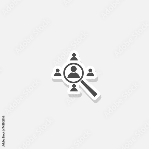 Search for employees and job, business, human resource sticker isolated on gray background