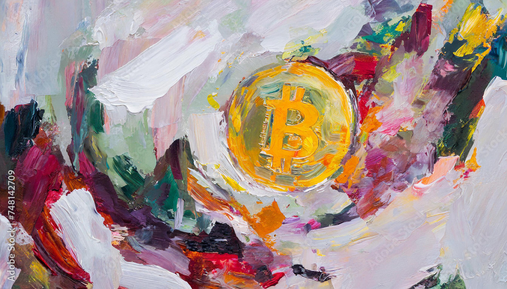 Fototapeta premium Bitcoin Red Expressionist Painting Abstract Art