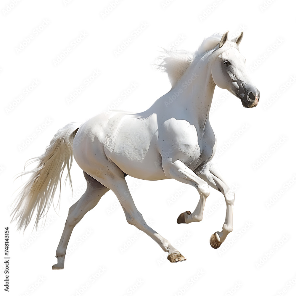 Beautiful White Horse isolated on white background, 