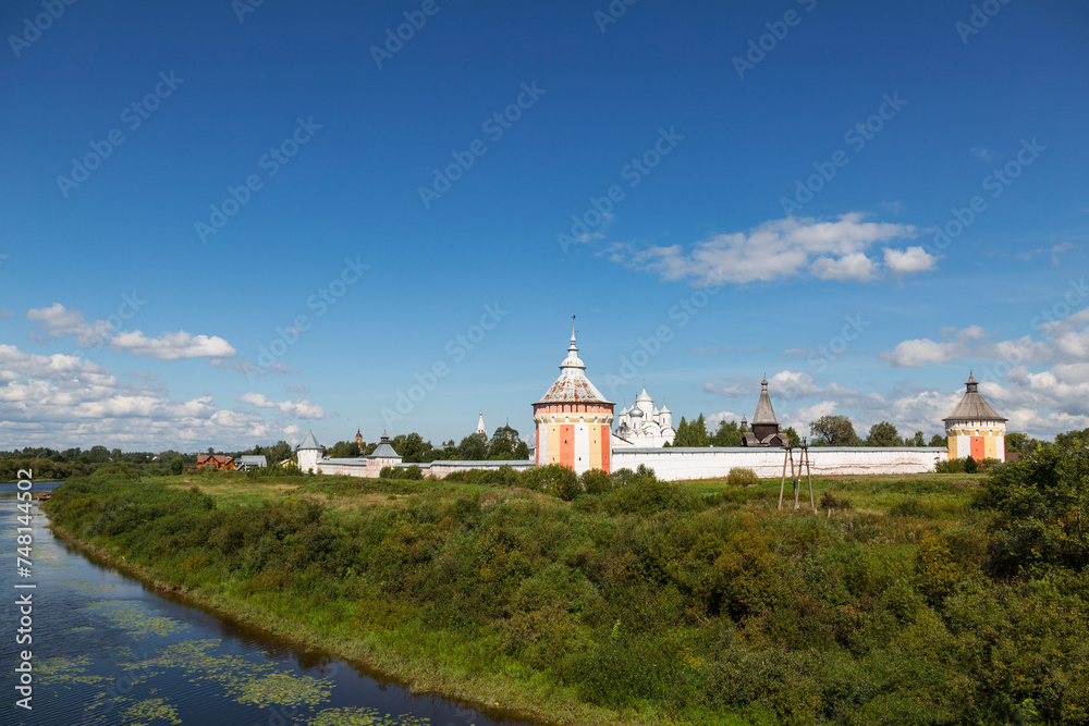 The Spaso-Prilutsky Monastery on the bank of the Vologda River on a sunny summer day. Vologda, Russia