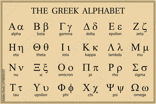 Greek alphabet letters. Education. Science. School. Vector illustration. photo