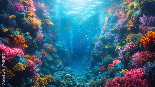 Exotic fish and coral reef underwater scene