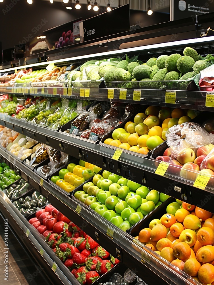 Interior photograph of a supermarket. Fruit and vegetable sector.