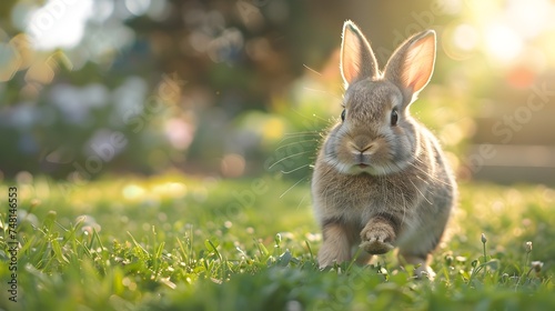 Rabbit Running Across the Grassy Field During the Evening