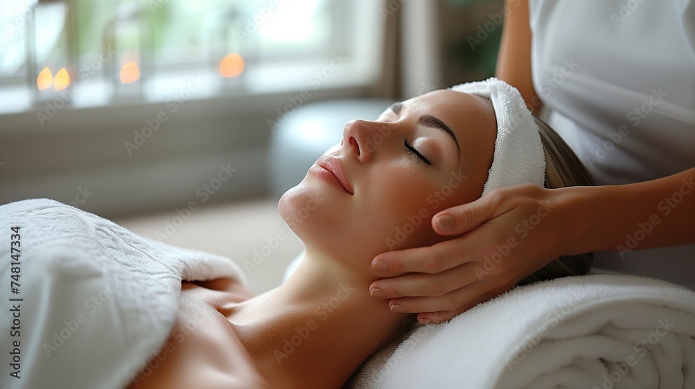 young woman having facial mask spa therapy in beauty salon