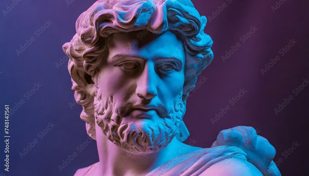 Gypsum statue of Apollo's bust. Statue vapor wave background concept Gypsum statue of Apollo's bust. Statue vapor wave background concept