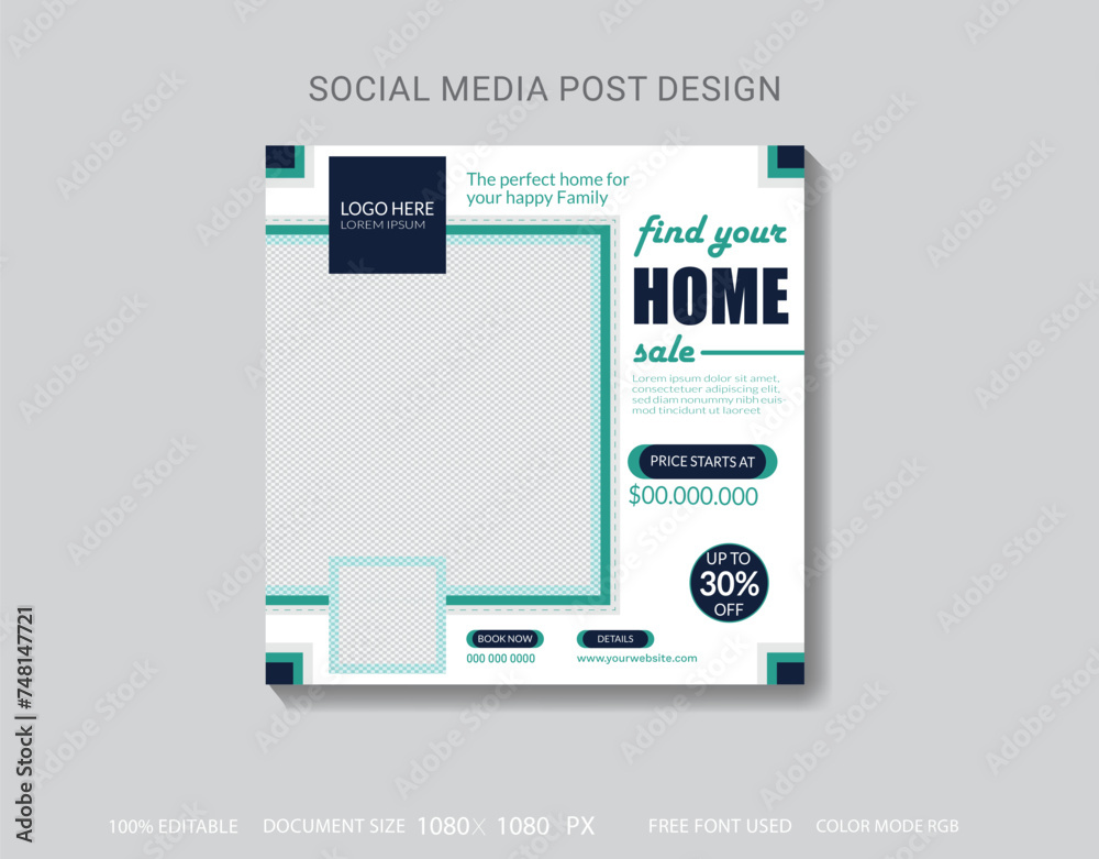 Naklejka premium Real estate social media post layout with color.