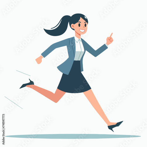 flat design illustration happy running business woman