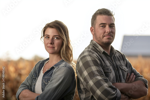 Portrait of a farming couple at sunset