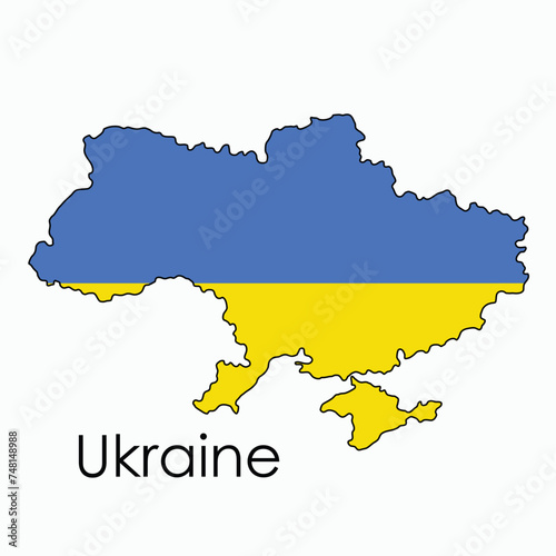 Outline drawing of Ukraine flag map. © tanarch