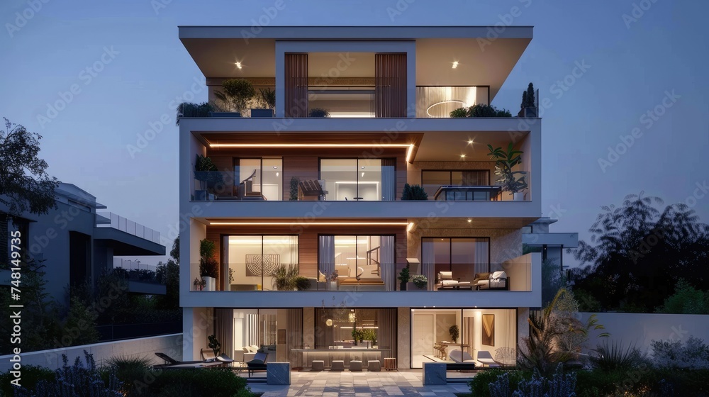 a single-section low-rise building spanning three floors, showcasing the elegance of duplex apartments within, blending modern design with functionality. a single-section low-rise building spanning three floors, showcasing the elegance of duplex apartments within, blending modern design with functionality.