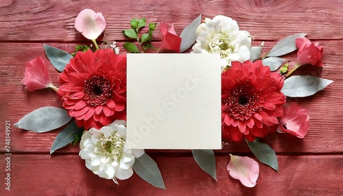 Wedding, birthday, anniversary card. Blank paper greeting card, invitation. Decorative floral composition with mock-up. 