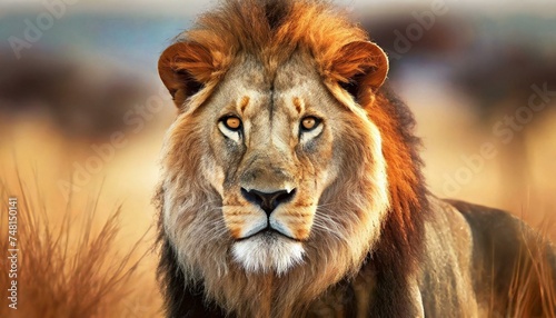 Lion in the savanna african wildlife landscape.  © adobedesigner
