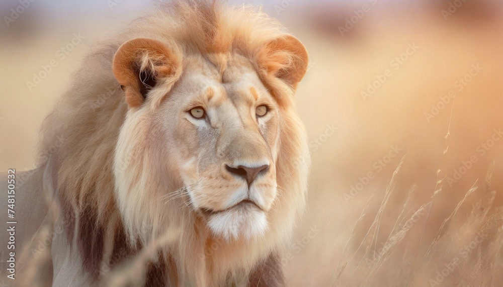 Obraz premium Lion in the savanna african wildlife landscape 