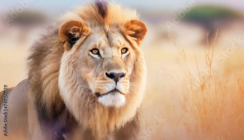 Lion in the savanna african wildlife landscape © adobedesigner