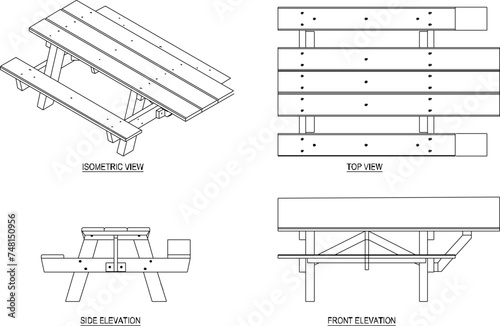 Vector sketch illustration of industrial style urban garden bench and table chair design