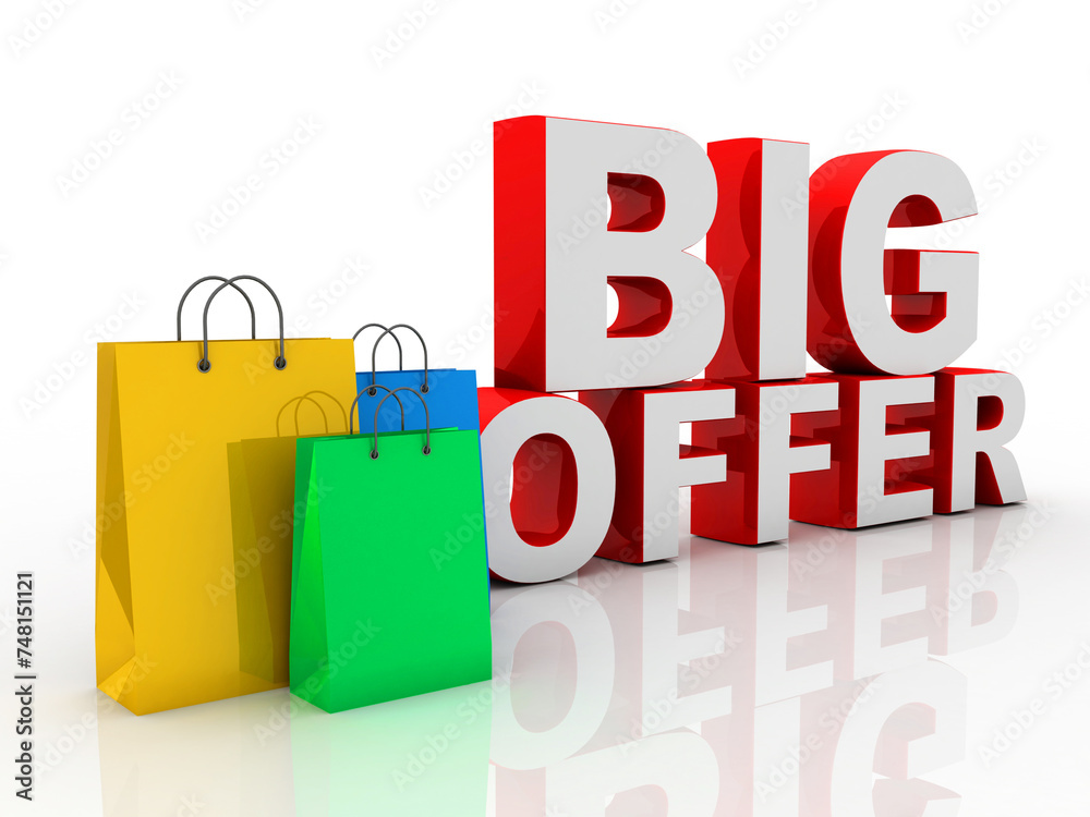 3d rendering e-shopping concept, shopping bag with Sale concept