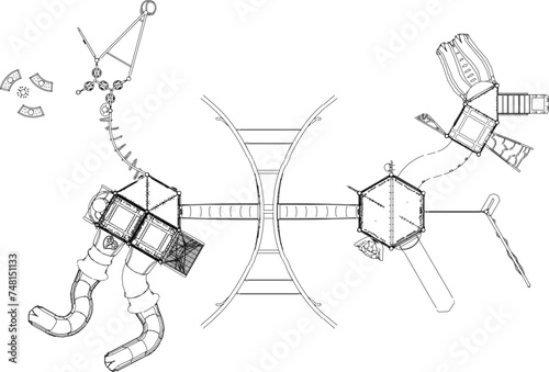 Vector sketch illustration of children's playground design for a playground in the field seen from above
