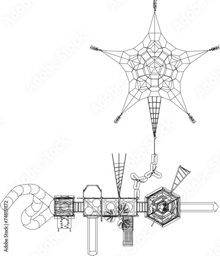 Vector sketch illustration of children's playground design for a playground in the field seen from above