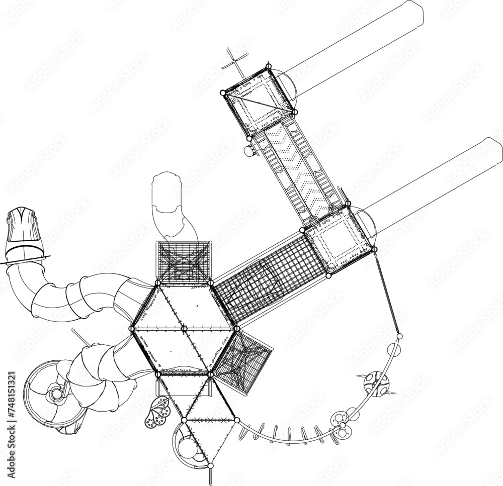 Obraz premium Vector sketch illustration of design of children's playground toys for playing in the field seen from above